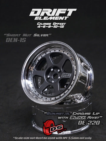 DS Racing DE-220 Wheels (Gunmetal/Chrome Lip/Black Rivets)