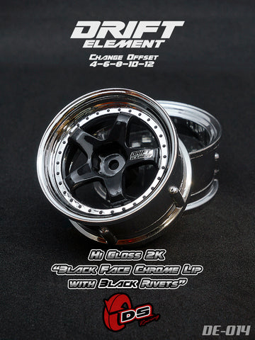 DS Racing DE-014 Hi Gloss 2K Black Face Chrome Lip with Black Rivets