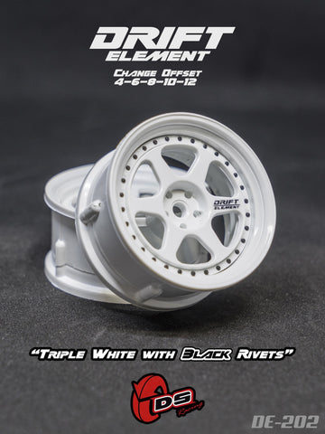 DS Racing DE-202 Wheels Drift Element II (Tri White/ Black Rivets)