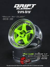 DS Racing Drift Element 5 Spoke Drift Wheels (Green Face/Chrome Lip/Black Rivet) (Adjustable Offset) w/12mm Hex