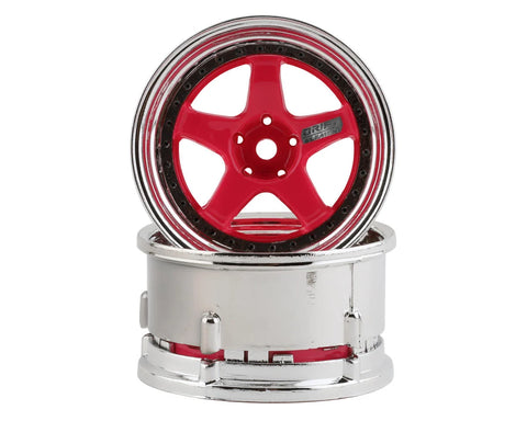 DS Racing Drift Element 5 Spoke Drift Wheels (Pink Face/Chrome Lip/Black Rivets) (Adjustable Offset) w/12mm Hex