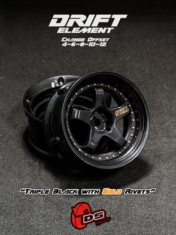 DS Racing DE-007 Wheels Drift Element (Tri Black/Gold Rivets)