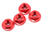 Yokomo 4mm Aluminum Serrated Flanged Nut (Red) (4)